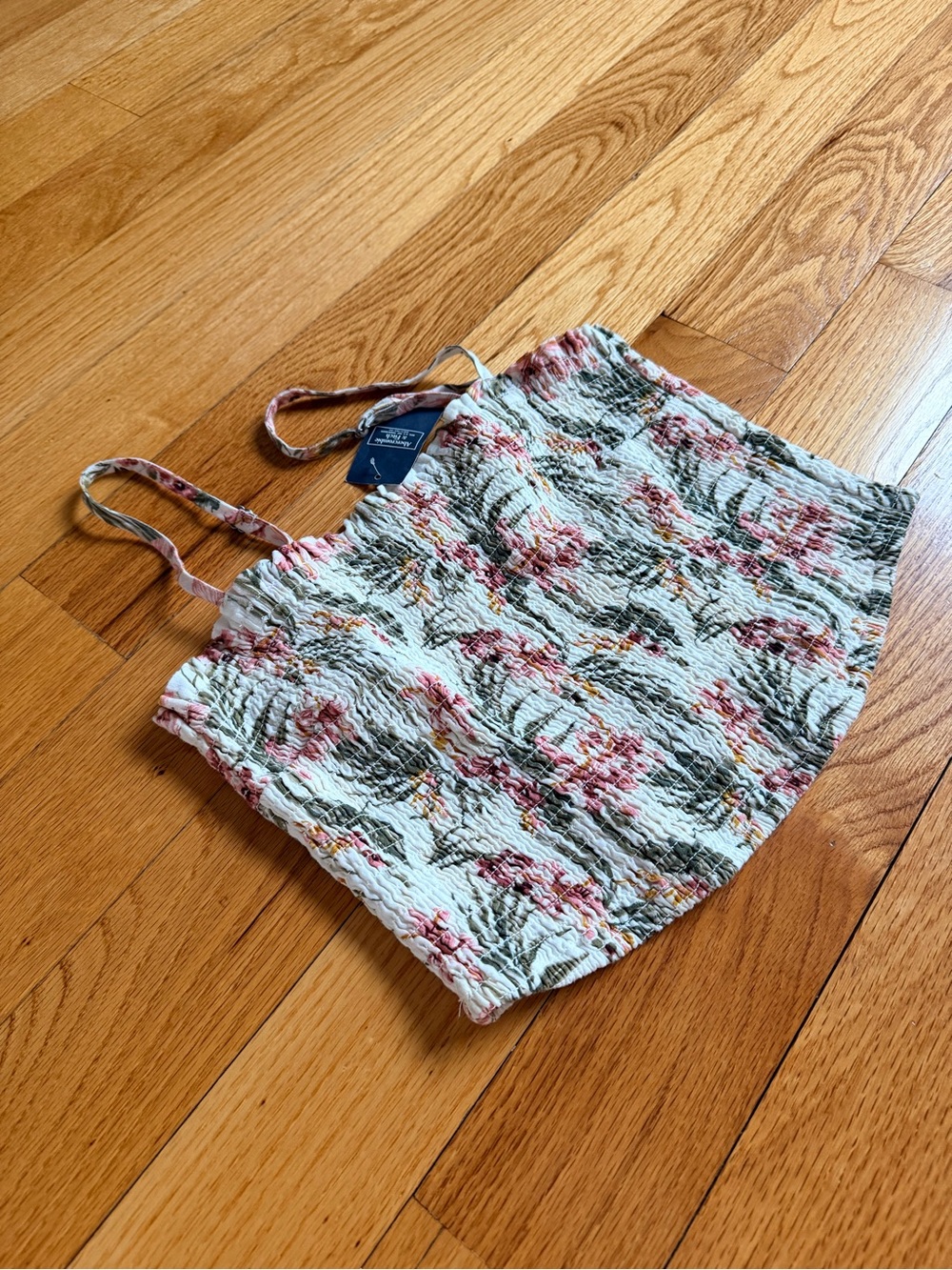Abercrombie & Fitch White Floral Smocked Crop Top